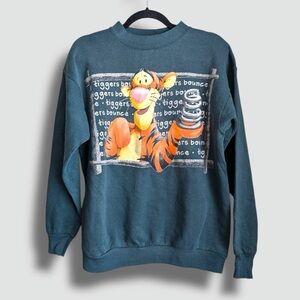 Vintage Pooh Disney Tigger Teal Crewneck ‘Tiggers Bounce’ Graphic Sweatshirt